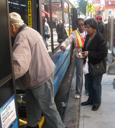 Bus passengers in New York, NY. Source: Noah Kazis, Streetsblog New York, streetsblog.org